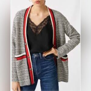 Maje Black and Red Striped Cardigan
